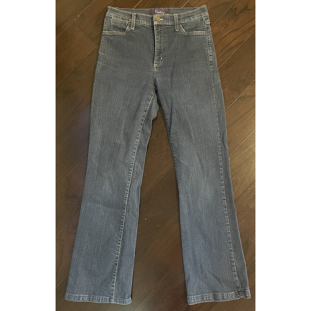 NYDJ Jeans Sz 8 Blue Dark Wash Straight Leg Lift Tuck USA Made Slimming Everyday
